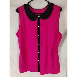 NWT Eclipse Women's Pink & Black Dress Tank Sleeveless Shirt Lightweight Dressy